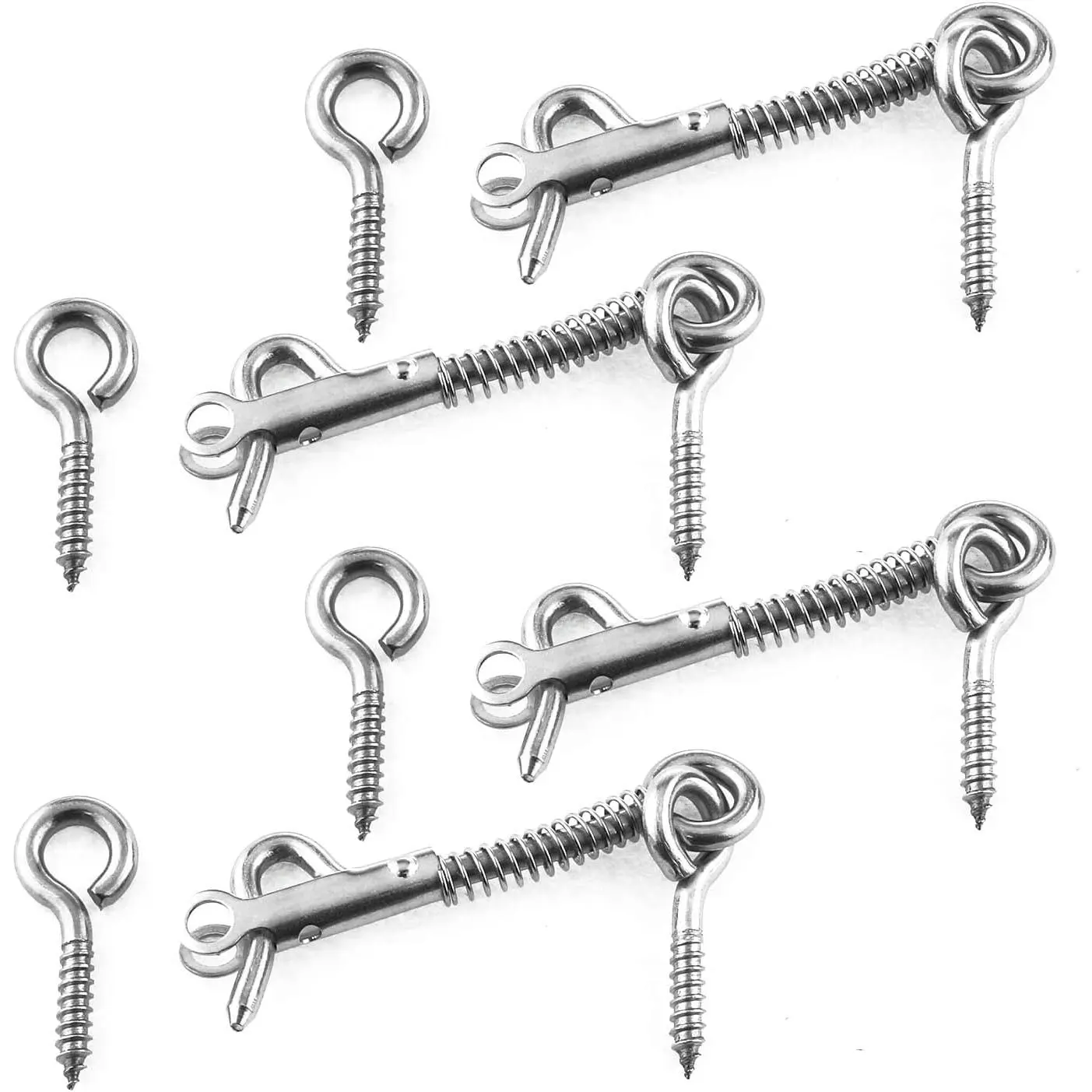 4-Piece Stainless Steel Eye Hook & Wire Latch Set, 2.5 in Wire Gates, Oxidation-Resistant Window Hardware with Pull Plate for Safety Locking
