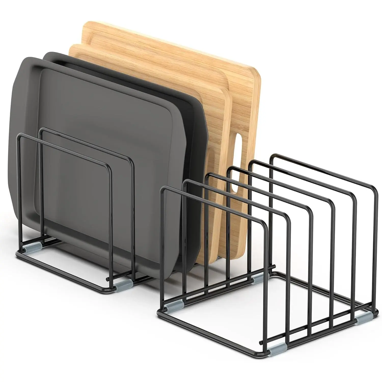 Cutting Board Organizer, [2-Pack] Kitchen Cabinet Organizer, Divided Rack with 5 Slots for Baking Trays, Cutting Boards, Cookie Sheet Organizer Inside Cabinet, Baking Sheets Holder (Large)