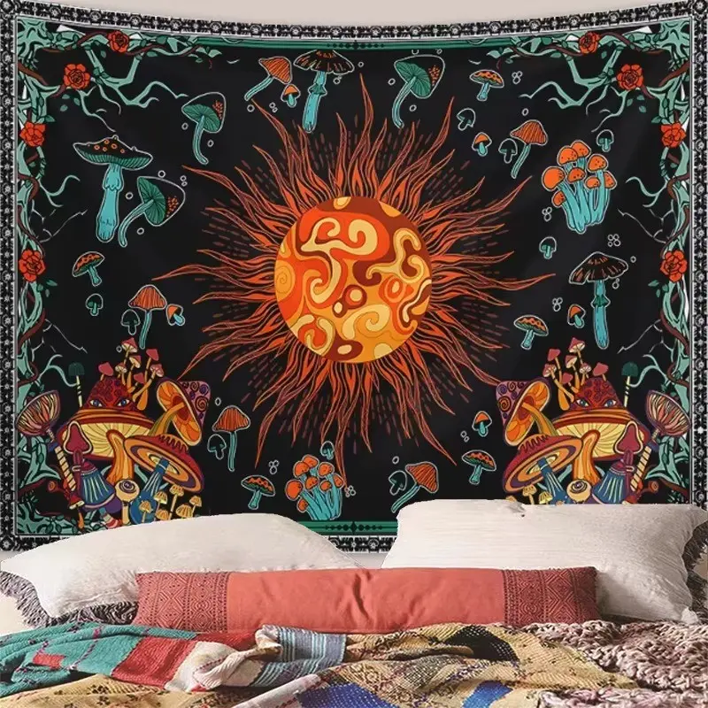 Vikama Cosmic Star Moon Phase Tapestry, Gradient Zodiac Art, Astrology Workshop Decor, Bohemian Style Home Decoration, Boho Decor