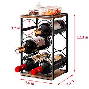 SUOERNUO Wood Countertop Wine Rack No Assembly Needed 6-Bottle Capacity Black & Rustic Brown Metal & Wood Construction Rust-Resistant Powder Coating Freestanding Storage Solution