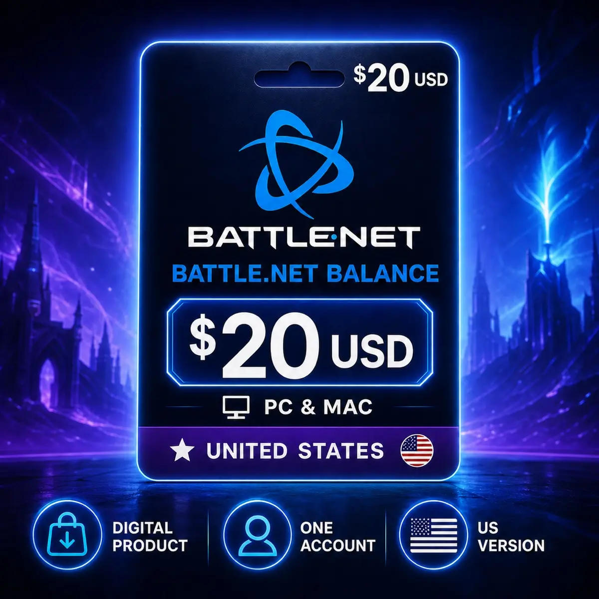 Battle.net Balance 20 USD Digital Code, Gift Card, Windows PC, Battle.net, United States