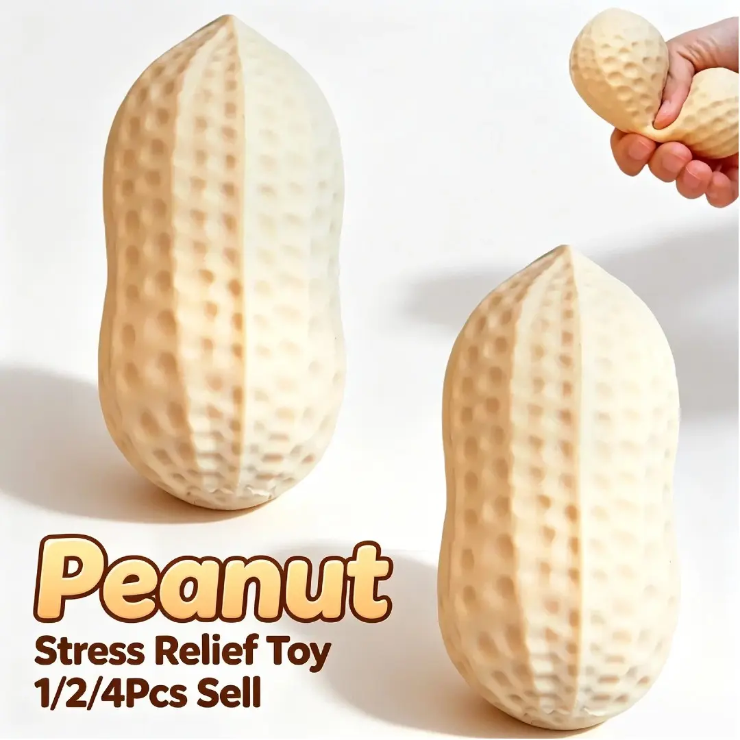 Peanut Stress-Relief Toy - 1/2/4Pcs Anxiety Squishy Toy Food Squishy, Large Soft Realistic Slow-Bounce Texture, Relaxing Squeeze Fun Stress Ball, Cute Squishy Model Gift.