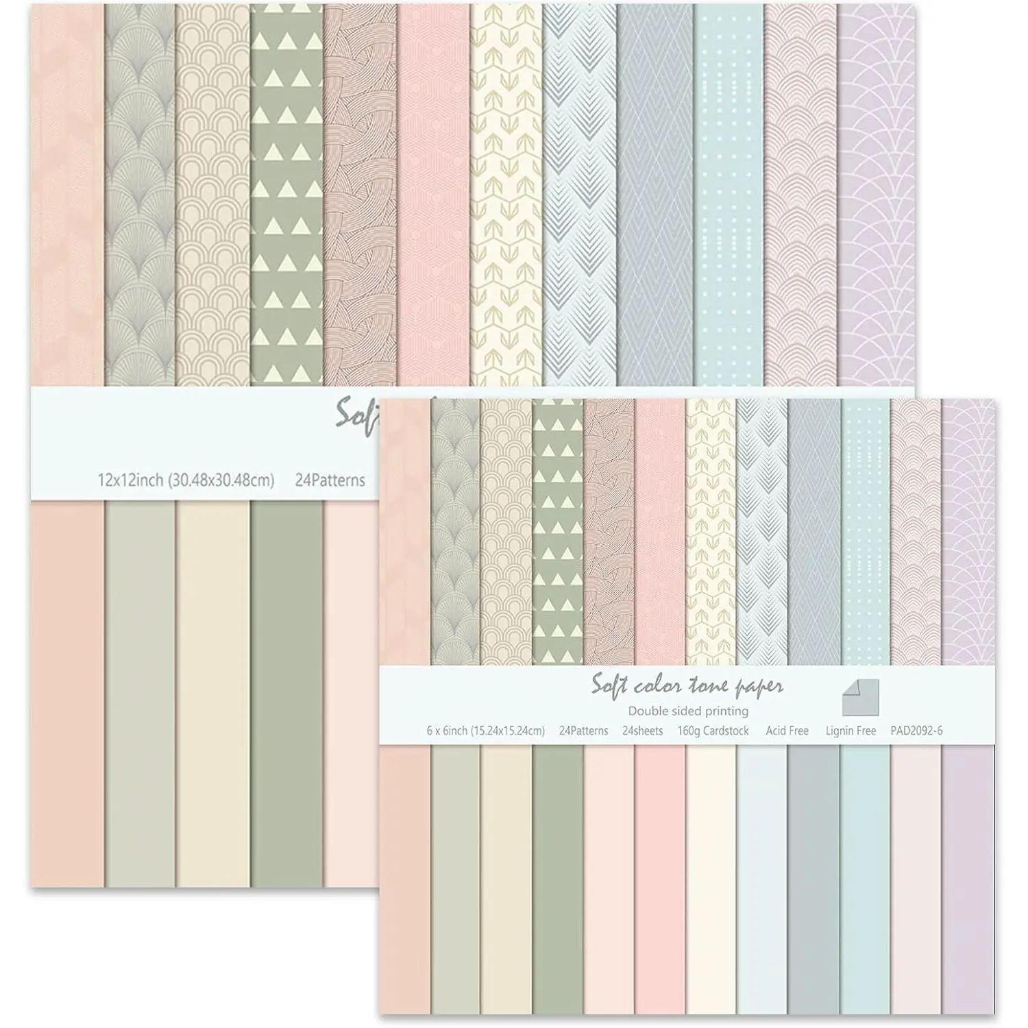 Pastel Scrapbook Paper 12x12 In and 6x6 In Pack, 48 Sheets Boho Decorative Paper Background Papers, Double Sided Patterned Craft Papers for Scrapbooking Card Making Journals Decor (Beige 02)
