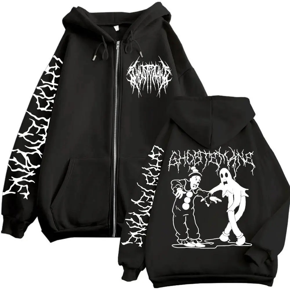 Ghostemane Print Zipper Hoodies Metal Rock Pop Music Zip Up Hooded Sweatshirts Men's Women's Gothic Fashion Vintage Pullovers