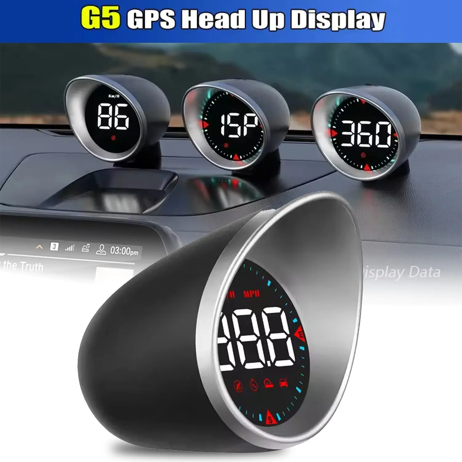 G5 Hud Car Head-Up Display, GPS Speedometer, LED Screen, Over-Speed Alert, Fatigue Driving Alert, Suitable for All Vehicles