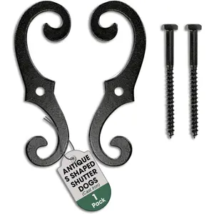 Renovators Supply Cast Iron Shutter Fasteners - Decorative S Style Shutter Dogs Hardware - Rust Resistant External Shutter Tieback with Mounting Screws - 6.5 Inches, Sold in Pairs (Pack of 1)