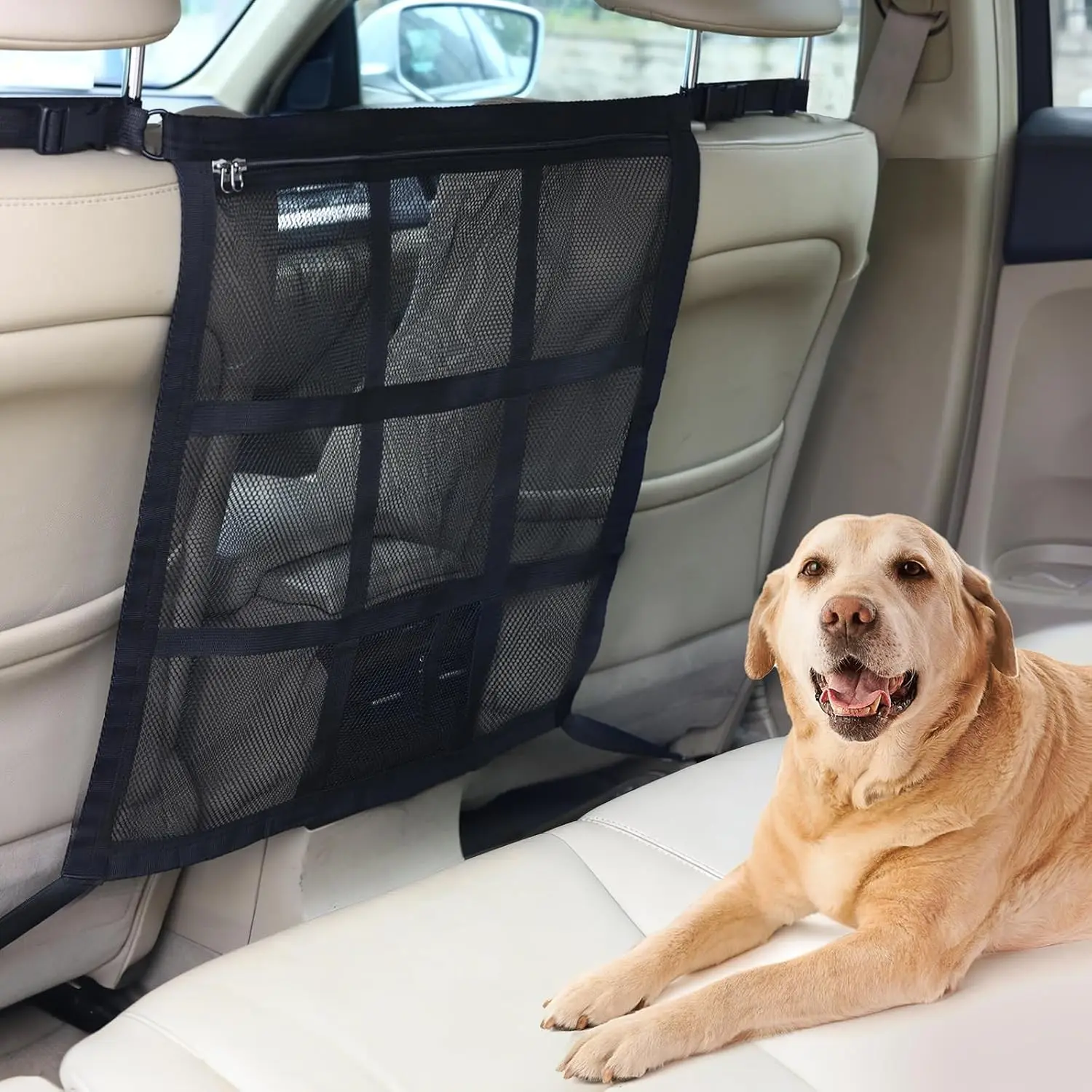 Dog Car Barrier 2026 Upgrade, Double Layer Mesh with Zipper, Universal Car Dog Barrier for SUVs, Sedans & Trucks, 23x23 Inch, Breathable & Easy to Install
