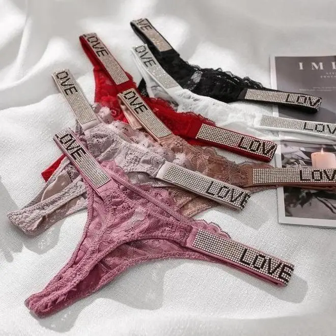 Sexy Low Waist Panties Women Rhinestone Love Letter Underwear Fitness Thongs Fashion Underwear for Female Lingerie
