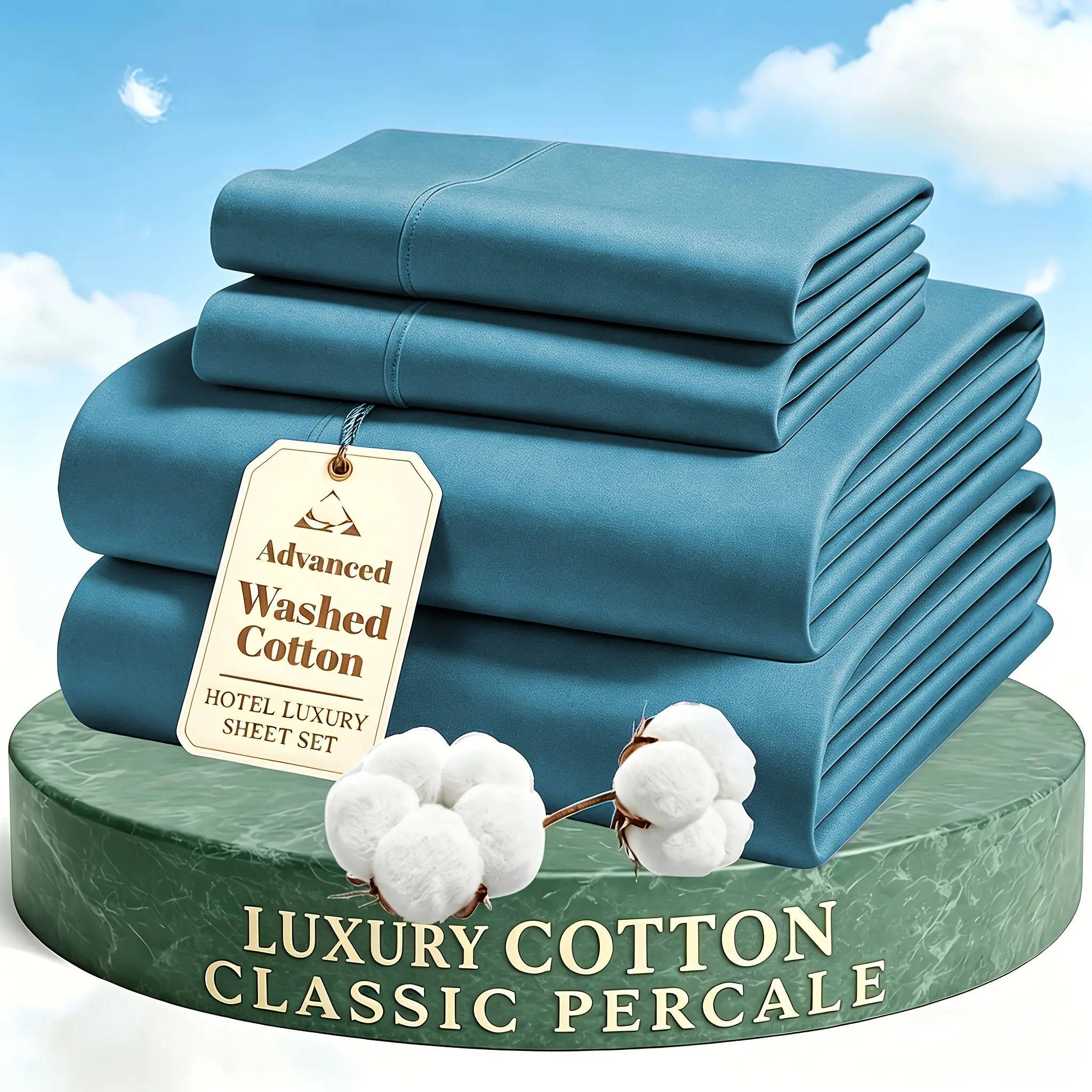MUXHOMO 4 PCS Luxury Cotton Sheet Set - Ultra Soft & Breathable Shrink Washed Cotton Bed Sheet Set - Fresh And Smooth Sheet Set - Resistant Bedding - 15“ Deep Pocket, 1 Fitted Sheet, 1 Flat Sheet &1/2 Pillowcases for Hotel, Home, Dorm - Luxurious Comfort