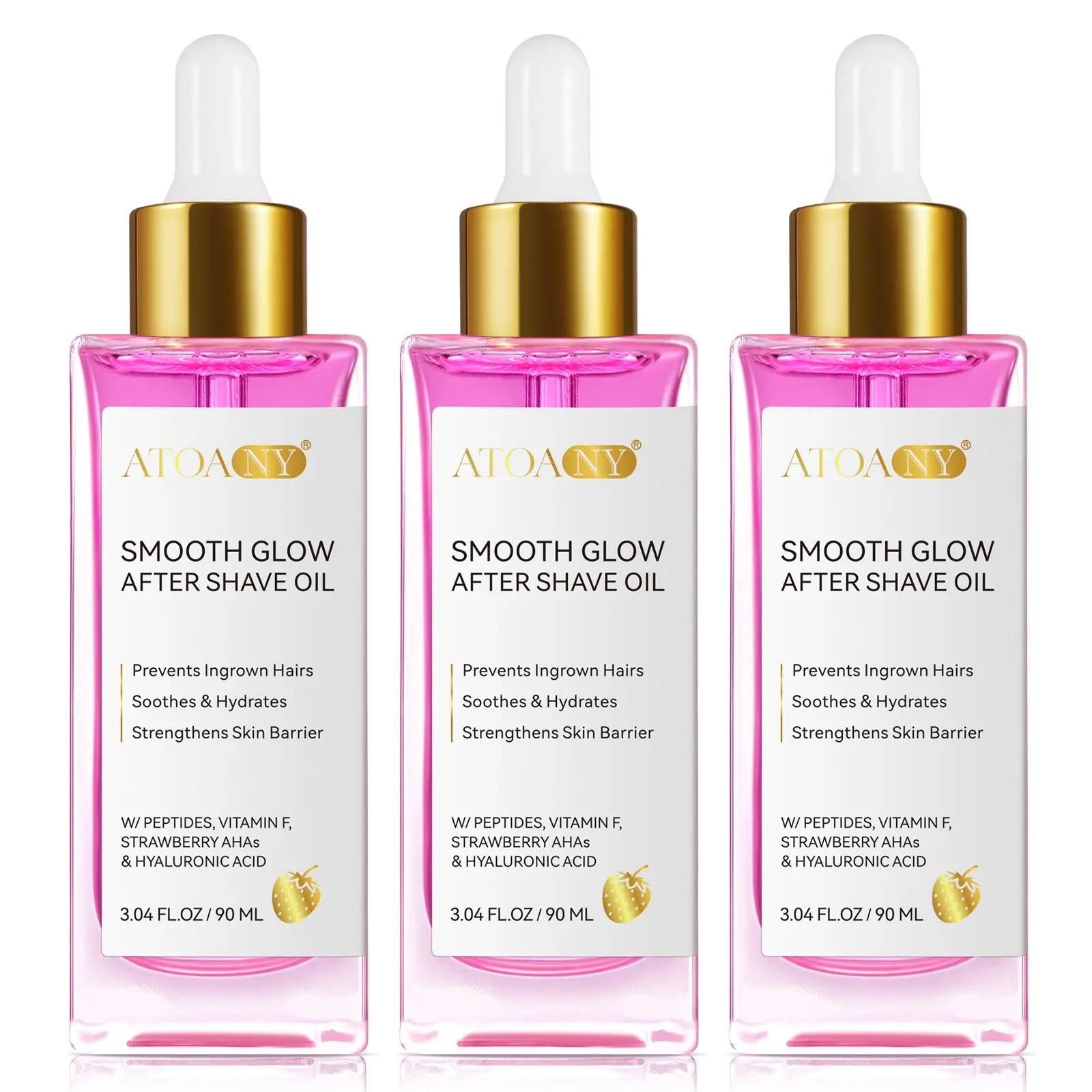 3pcs Women's Strawberry Post-Shave Care Oil (90ML X 3), Bio Phenol, Hyaluronic Acid, Aha, Glycerine, Soothes Shaving Stubble, Deep Moisture