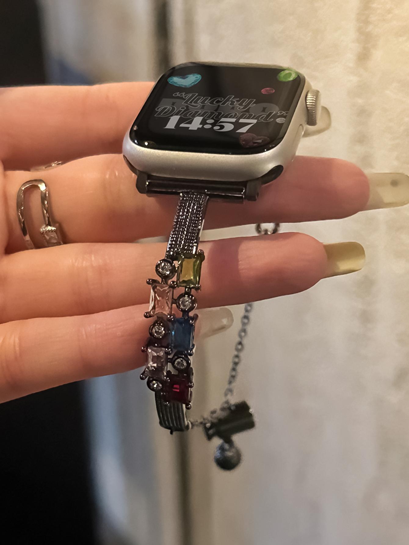 Candy Square Rhinestone Bracelet Watch Band, Stylish Strap Compatible With Apple Watch Series 4 5 6 7 8 9, Shiny Elegant Design For Women's Daily Wear