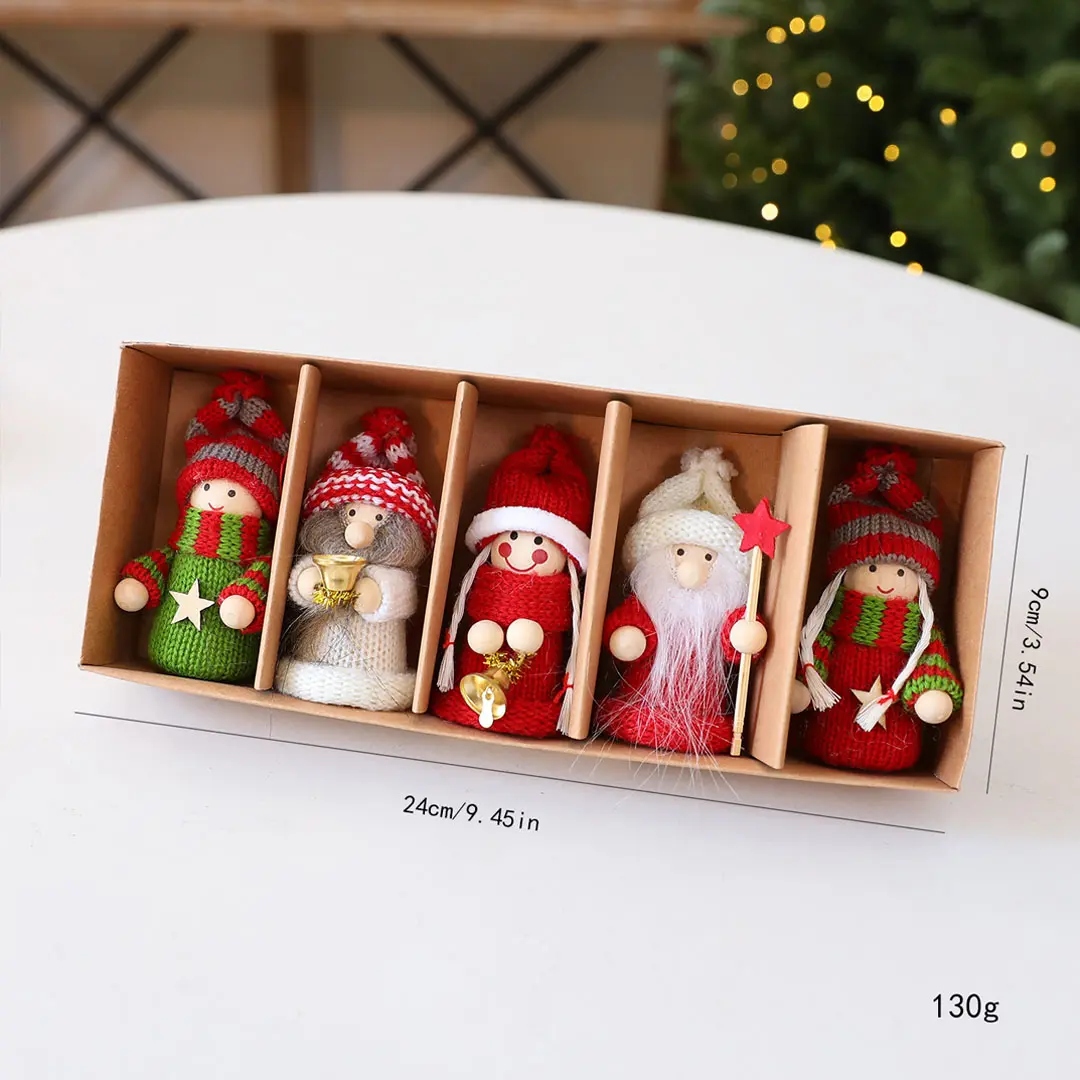 5-Pack Christmas Felt Dolls Hanging Ornaments Gift Set, Forest Elderly Doll Charms, Christmas Tree Decorations, Holiday Gifts for Friends