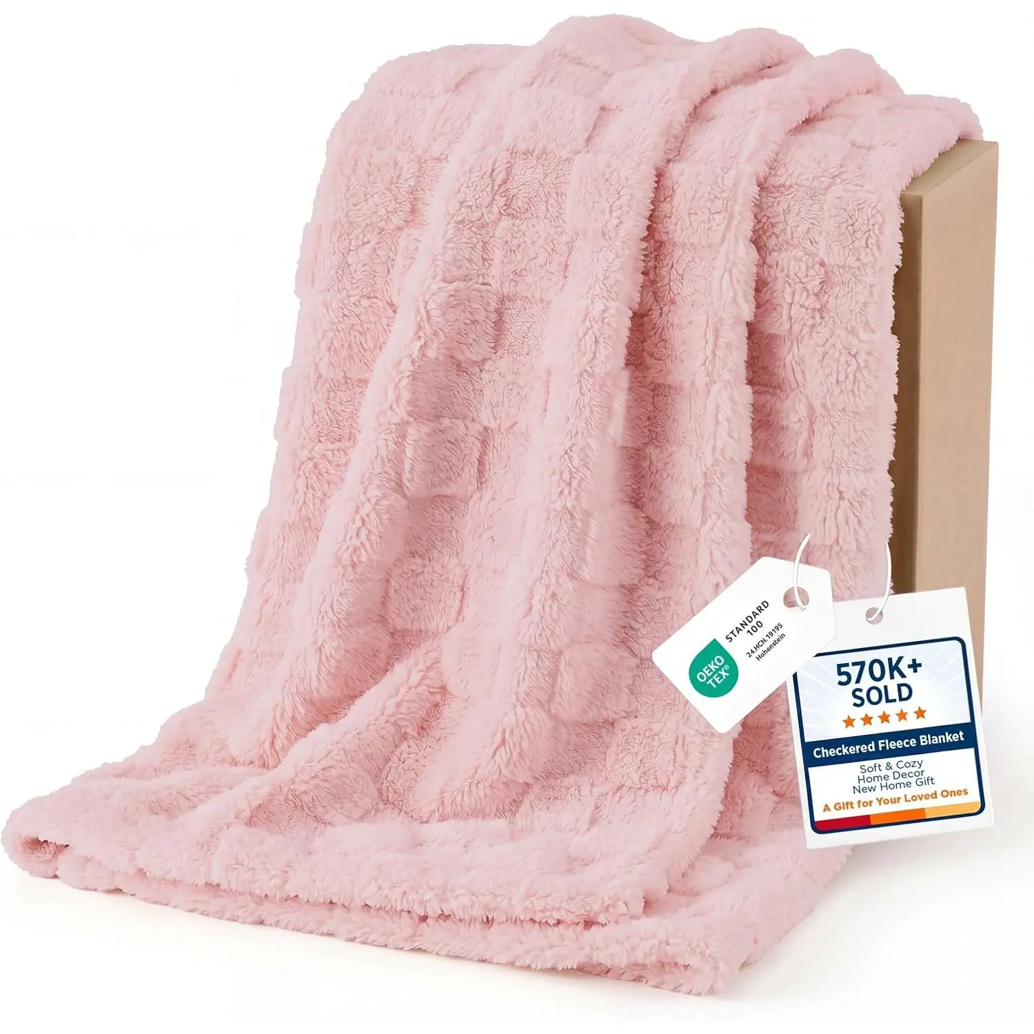 Pink Polyester Checkered Soft Fleece Throw Blanket for Couch - 50x60 Inches, Indoor Recreation Home Decor Gift for Kids Girls, Room Decor, Cozy Throw