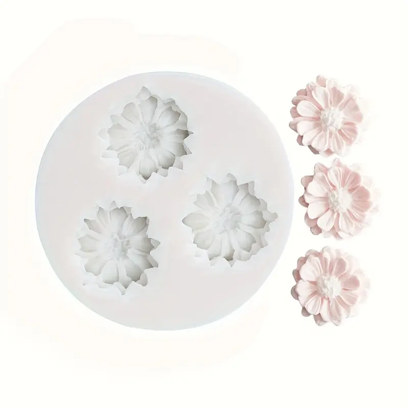3-cavity silicone flower mold set - chrysanthemum and sunflower wax/resin/polymer clay mold, with layered petals and center details, multi-purpose DIY handmade mold, suitable for making gypsum and wax (compatible with aromatherapy diffusers and pendants)