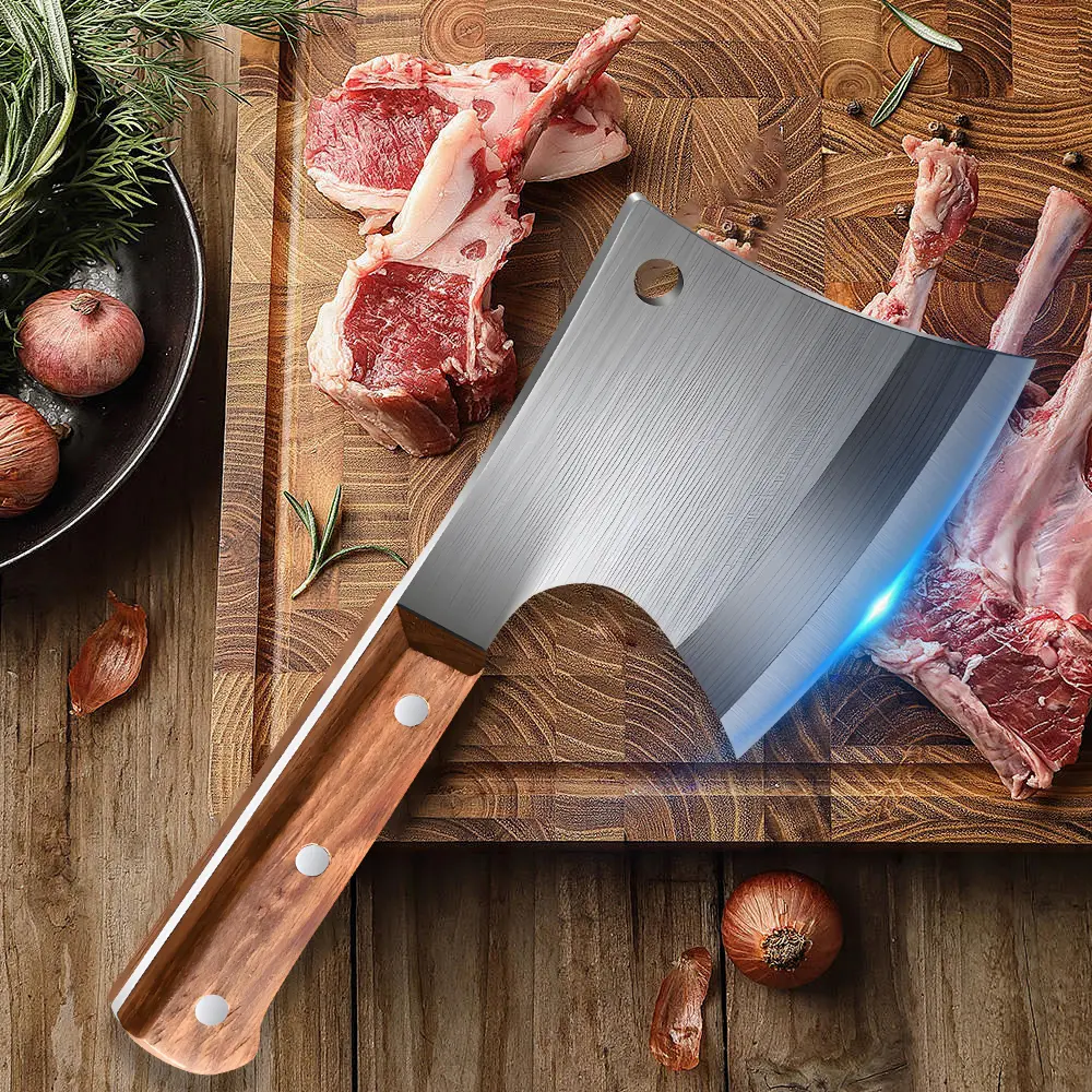 Kitchen Knife Meat Cleaver Knife Heavy Duty Butcher Knife, Forged Bone Chopper Cleaver with Full Tang Stainless Steel Blade & Pearwood Handle for Meat Cutting#DealsForYouDays