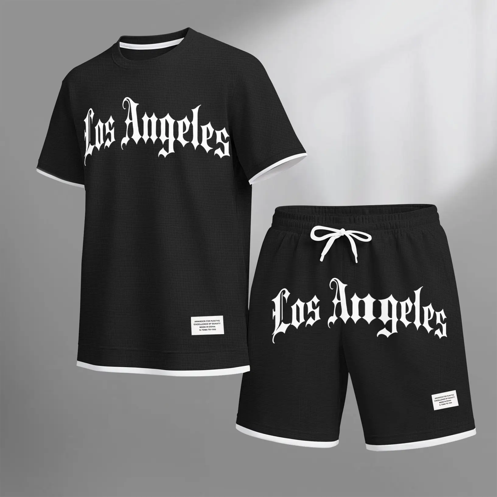 Urban Men’s Two-Piece Outfit with Eye-Catching LA Print, Oversized Tee & Shorts, Lightweight, Relaxed Fit, Breathable, Trendy Streetwear, Ideal for Summer Casual, Gym, Travel, or Outdoor Hangouts, Stylish and Comfortable
