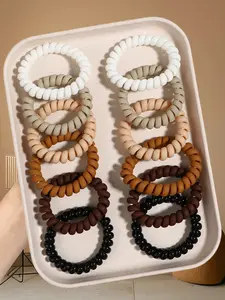 12pcs Spiral Hair Ties Traceless Coil Ponytail Holders Aesthetic Minimalist Design for Music Festival Rave Party Style Durable Waterproof Hair Accessories Daily Wear High Elasticity for Thick Curly Hair No Tangle Fashionable Matte Finish Soft Touch