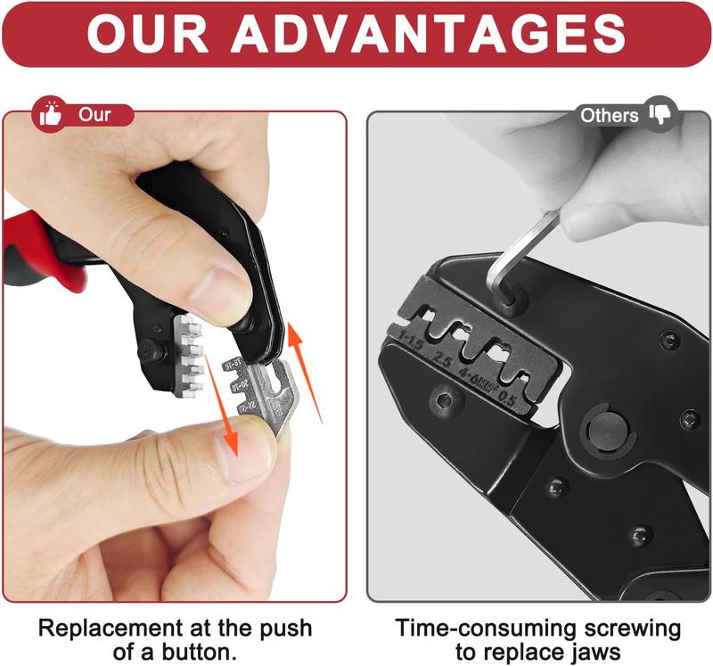Terminal Crimping Tool and Multi-Purpose Wire Stripper Kit - Multiple jaw sizes, ratcheting design, Wire Crimper Tool - Ideal for mc4 crimping, wiring, repair electrical