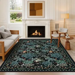 Garvee Mushroom Printed Washable Area Rug With Floral Border Non Slip Backing Foldable And Non Shedding Suitable For Living Rooms Game Rooms Studies Dining Rooms And Entryways waterproof area rug