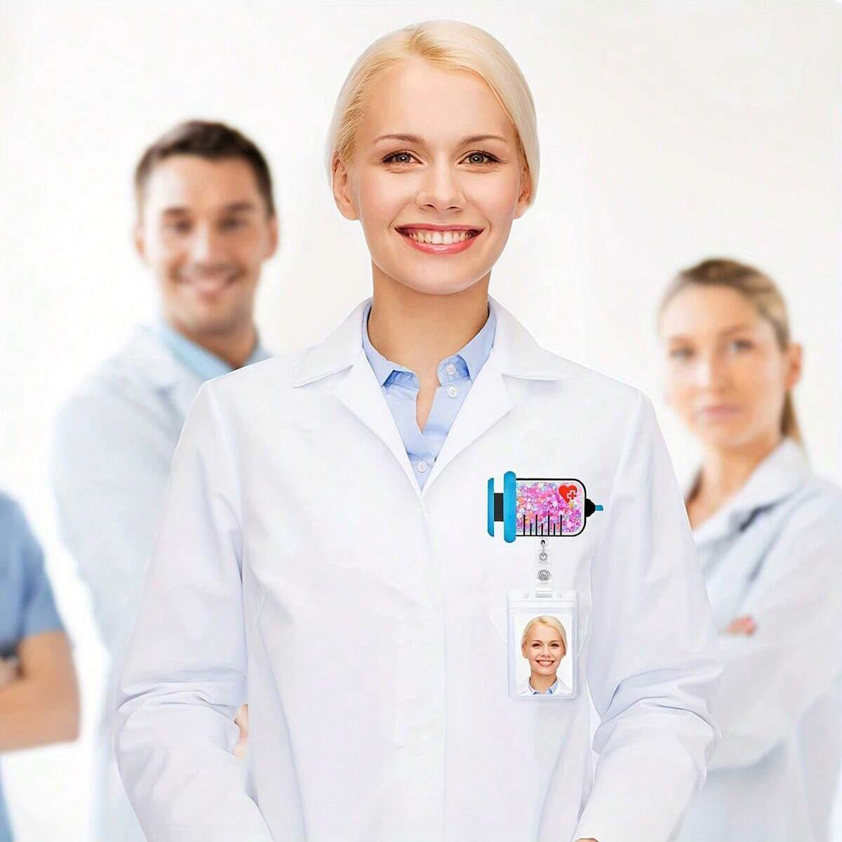 Medical Themed Badge Holder, 1 Count Retractable Badge Reel with Clip, Creative ID Badge Holder for Nurse & Doctor, Badge Decoration