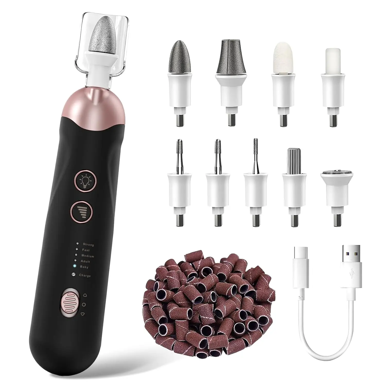 Professional Cordless Electric Manicure Pedicure Kit Rechargeable 5 Speeds Nail Drill for Thick Nail Toenail Cuticle Hand Foot Care for Women Men Baby Pets