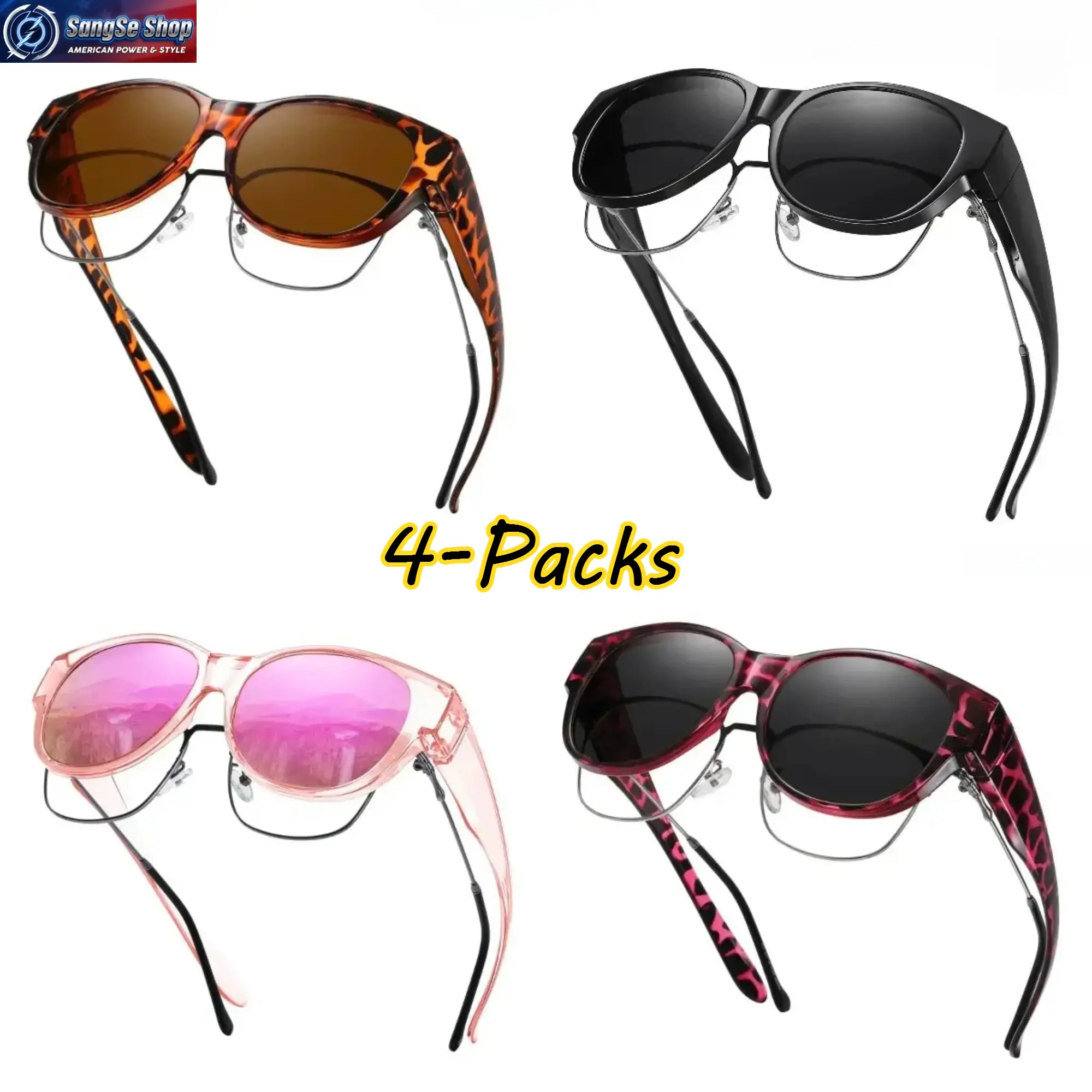 SummerWins 4-Pack Men's Polarized Fit-Over Outdoor Fashion Sunglasses, Large Frame UV400 Protection, Anti-Glare Driving Shades for Prescription Glasses Wearers, Lightweight Outdoor Eyewear for Travel, Daily Use