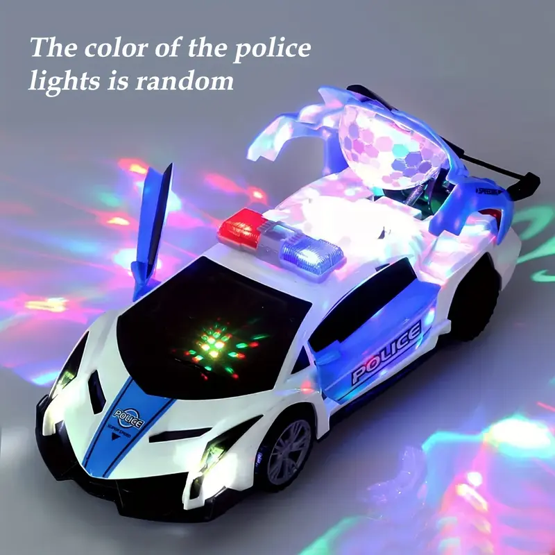 360° Rotating Transformer Police Toddler Car Toy - ABS Plastic Unisex Interactive Science & Technology Toy with 360° Rotating Lights, Music Effects, Automatic Obstacle Avoidance, Birthday Gift for 3–4 Years Olds
