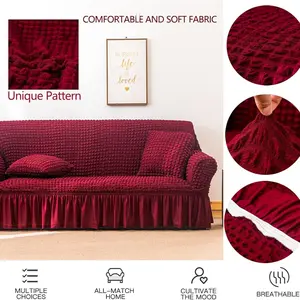 Pet-Friendly Sofa Cover with Ruffle Hem, Anti-Scratch, High Elastic Jacquard Fabric, Universal Fit 2/3-Seater Couch Slipcover, Washable, Stretchable Sofa Cover, Jacquard Couch Covers, Stretch Sofa Slipcover