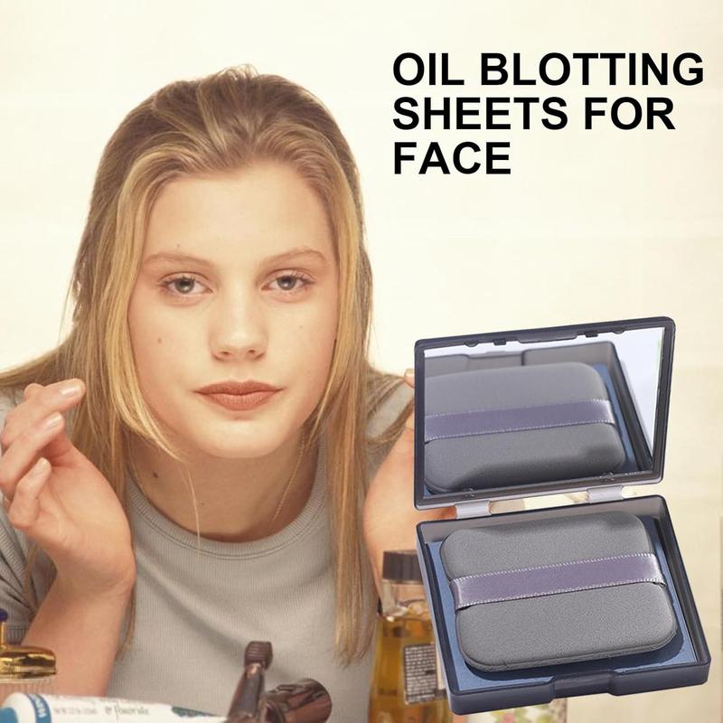 Portable Oil Absorbing Face Paper with Mirror & Puff, 500pcs/set 2 IN 1 Blotting Sheet with Mirror Puff Makeup Blotting Paper for Oily Skin, Oil Control Face Paper Facial Makeup Tool