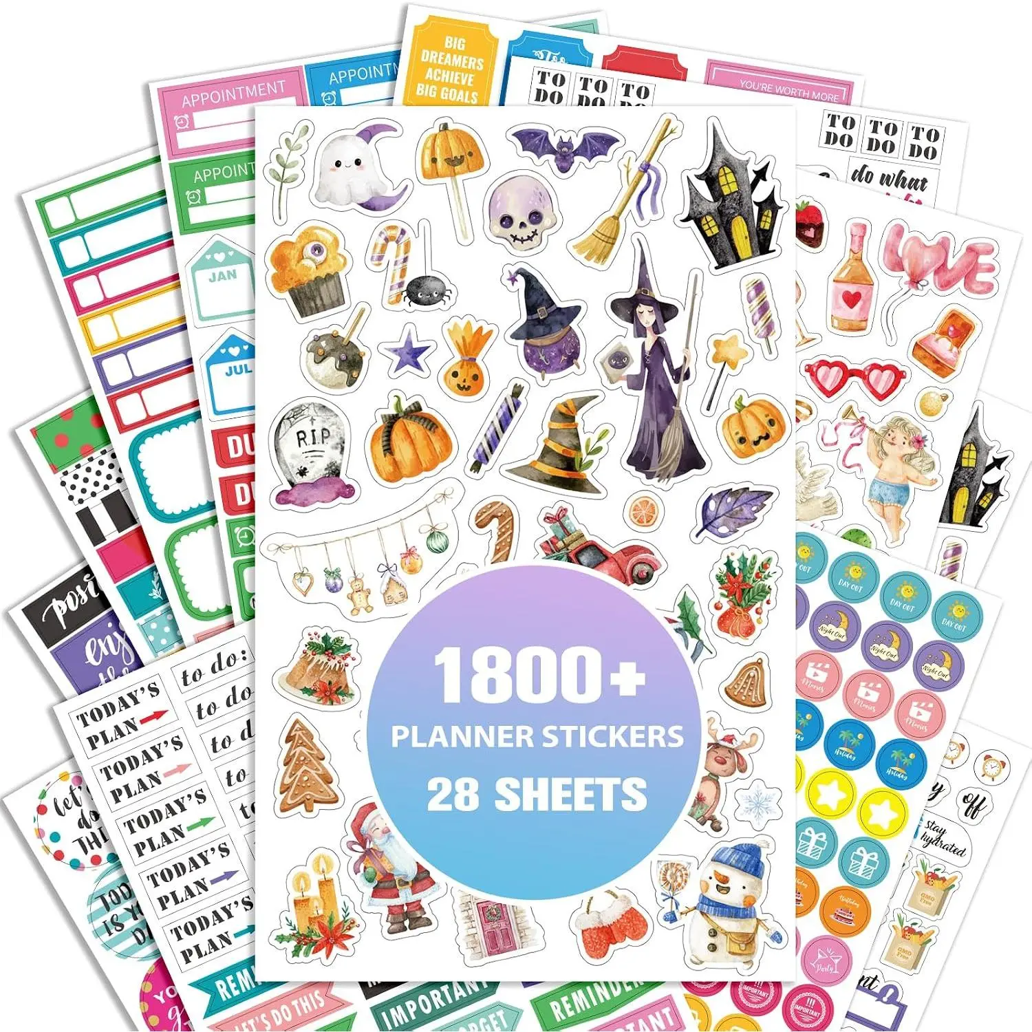 Planner Stickers - Calendar Stickers for Decorating, 28 Sheets Daily Planner Accessories for Celebrations, Holidays, Journaling, 1800+ Sticker for /Adults, Scrapbook Supplies - Khaki