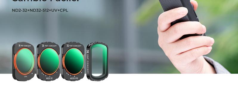 K&F Concept ND&CPL & Wide Angle Variable Lens Compatible with DJI Osmo Pocket 3, Kit of 4 Wide Angle Polarizing Lenses with Neutral Density ND2-32 ND32-512, HD Optical Glass