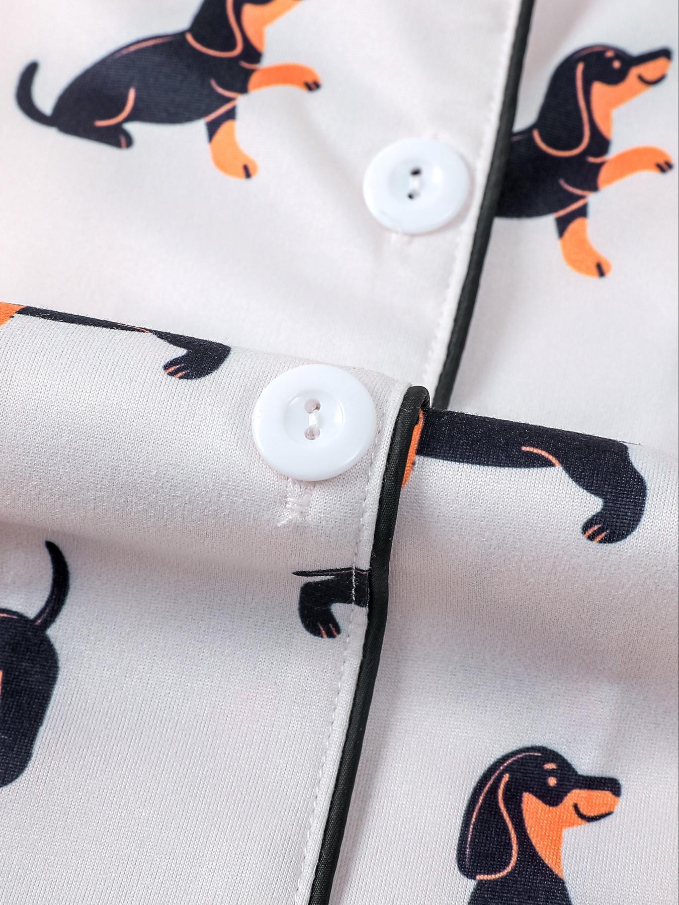 Women's Dachshund Print Shirt & Elastic Waist Shorts Pajama Two-piece Set, Casual Comfy Short Sleeve Top & Shorts Loungewear Set, Ladies Sleepwear for Summer, Womenswear