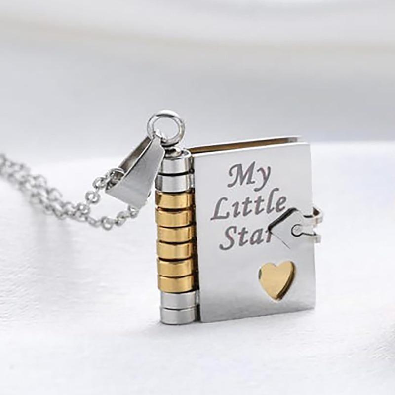 My Little Star Book Necklace - My Incredible Daughter Book Necklace Daughter Gifts From Dad Mom Mother Adjustable Silver 18k Gold Jewelry Openable with 6 Pages Gifts of Love for Daughter / Son, Birthday Day Gift Graduation Jewelry of Love