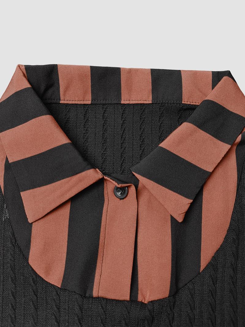 Women's Long Sleeve Striped Button Front Shirt Dress with Layered Design, Casual Spring & Fall Fashion, Elegant Chic Outfit