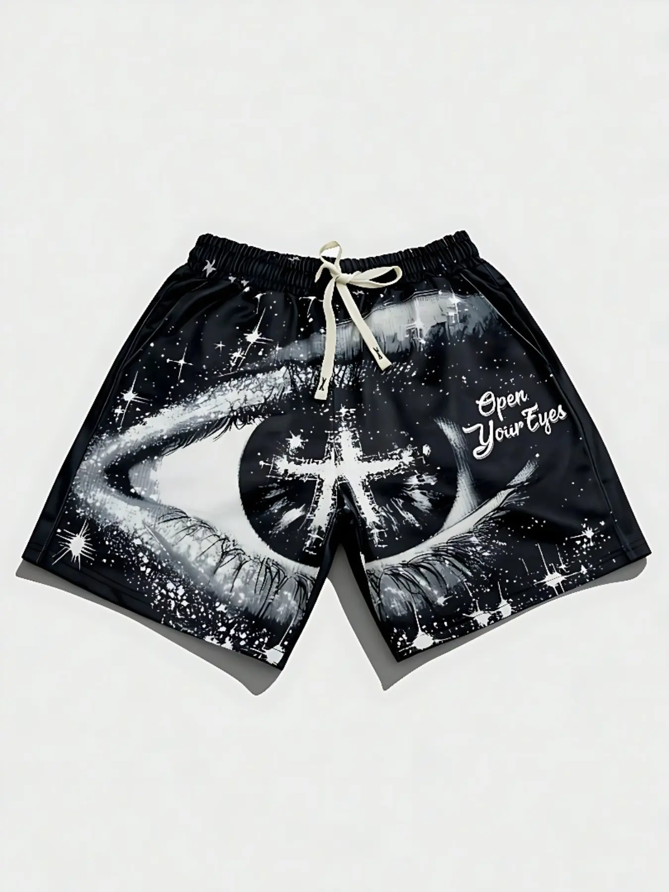 Unisex Eye Print Pattern Shorts, Men's Casual Shorts, Outdoor Beach Pants, Party Nightclub Wear, Y2K Style, Slim-Fit, Natural Waist