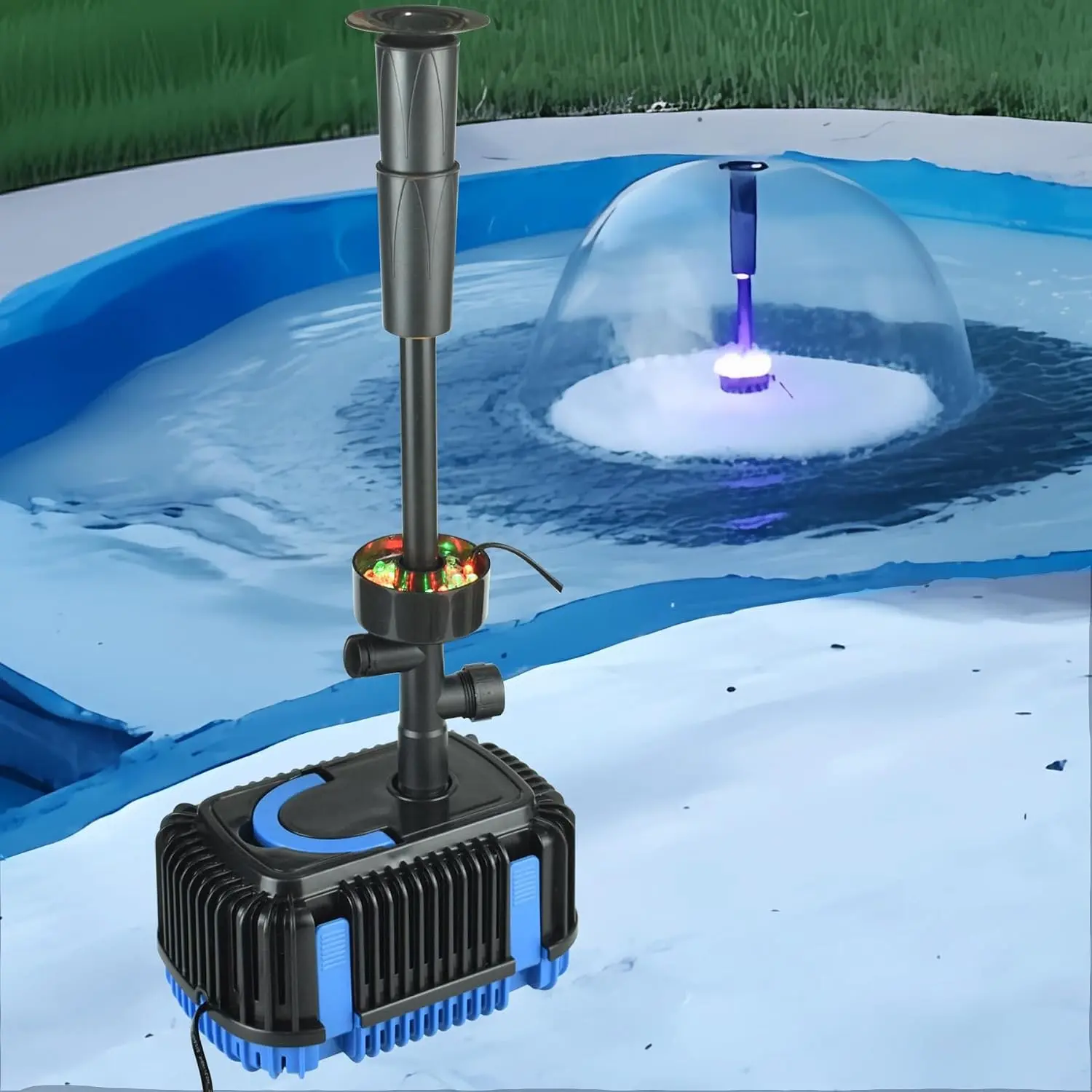 Pond Filter with Pump Fountain Kits, Submersible Pump Pond Fountain With RGB Light Koi Pond Filters for Outdoor Pond,3 Water Patterns Decoration Garden Pond Landscape,660GPH 110V Corded Electric