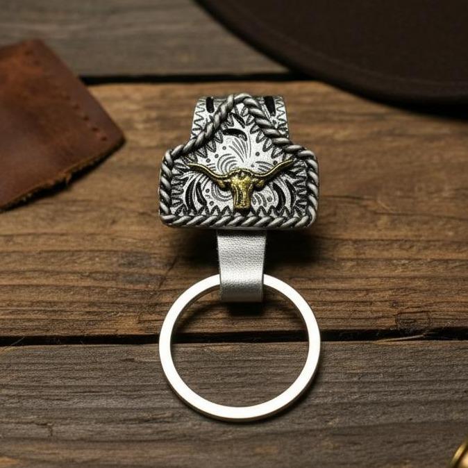 Handmade Cow Tag Belt Key Holder with Copper Initial – Custom Western Keychain, Texas-Inspired Fashion Accessory for Bags, Keys & Gifts perfect family men jewelry Handmade Cow Tag Belt Key Holder with Copper Initial – Custom Western Keychain, Texas-Inspired Fashion Accessory for Bags, Keys & Gifts perfect family men jewelry