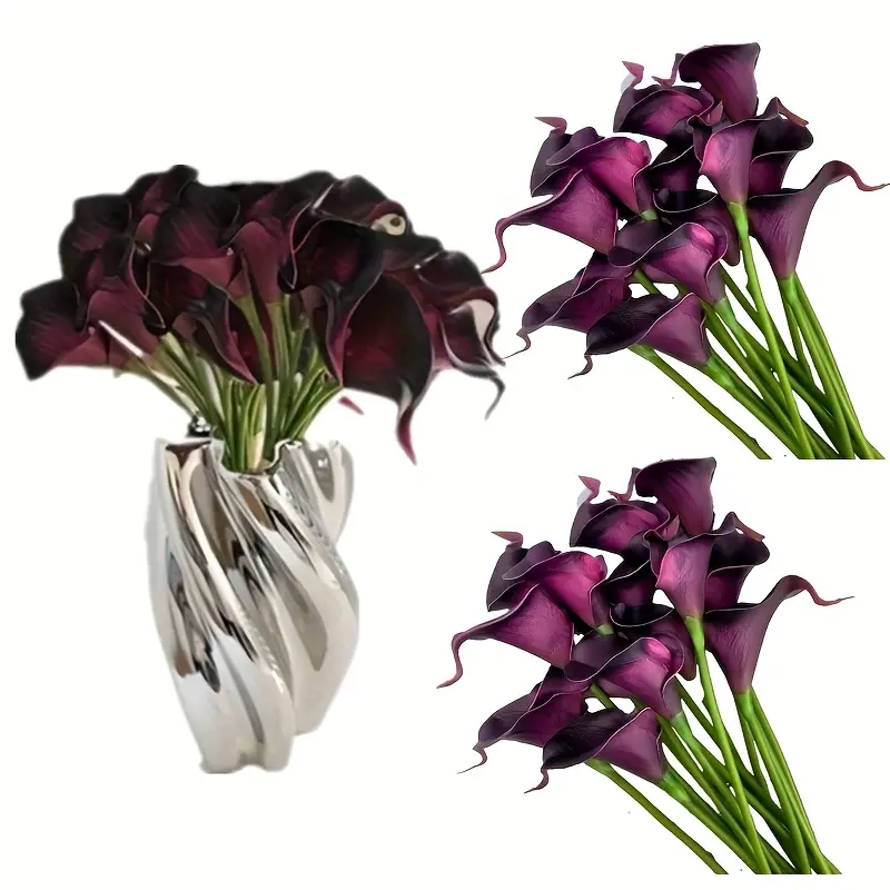 18-Stem Burgundy Artificial Calla Lily Bouquet, Gothic Faux Flowers for Halloween Decor, Fall Floral Arrangement for Table Centerpiece, Fireplace Mantel, Entryway, Wedding, Christmas & Home Decoration