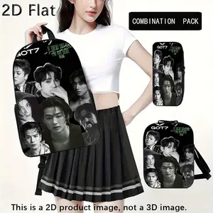 3pcs Backpack Set GOT7 Theme New Fashion Simple Printed Pattern Men's And Women's Backpack, Closed Adjustable Shoulder Straps, Large Capacity Fashion Backpack, Leisure Travel Bag Three-Piece Set