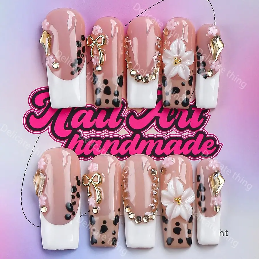 3.0 Length Coffin Nails, 10pcs Y2K Style Press-On Nails, Handmade, XS-S-M-L Sizes, Perfect for Parties, Includes Jelly Glue, Crystal Stick, File
