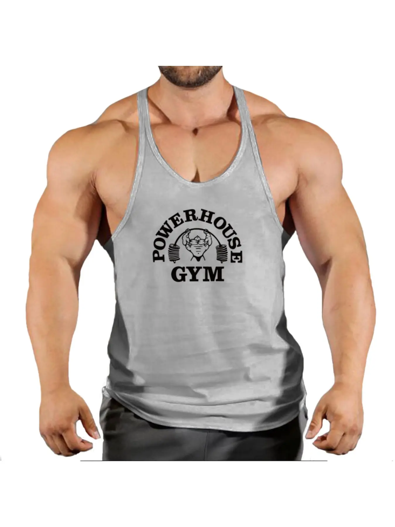 Powerhouse GYM Dumbbell Print Men Stringer Tank Top Bodybuilding Weight Lifting Fitness Workout Sleeveless Shirt Sleeveless Gym Clothing