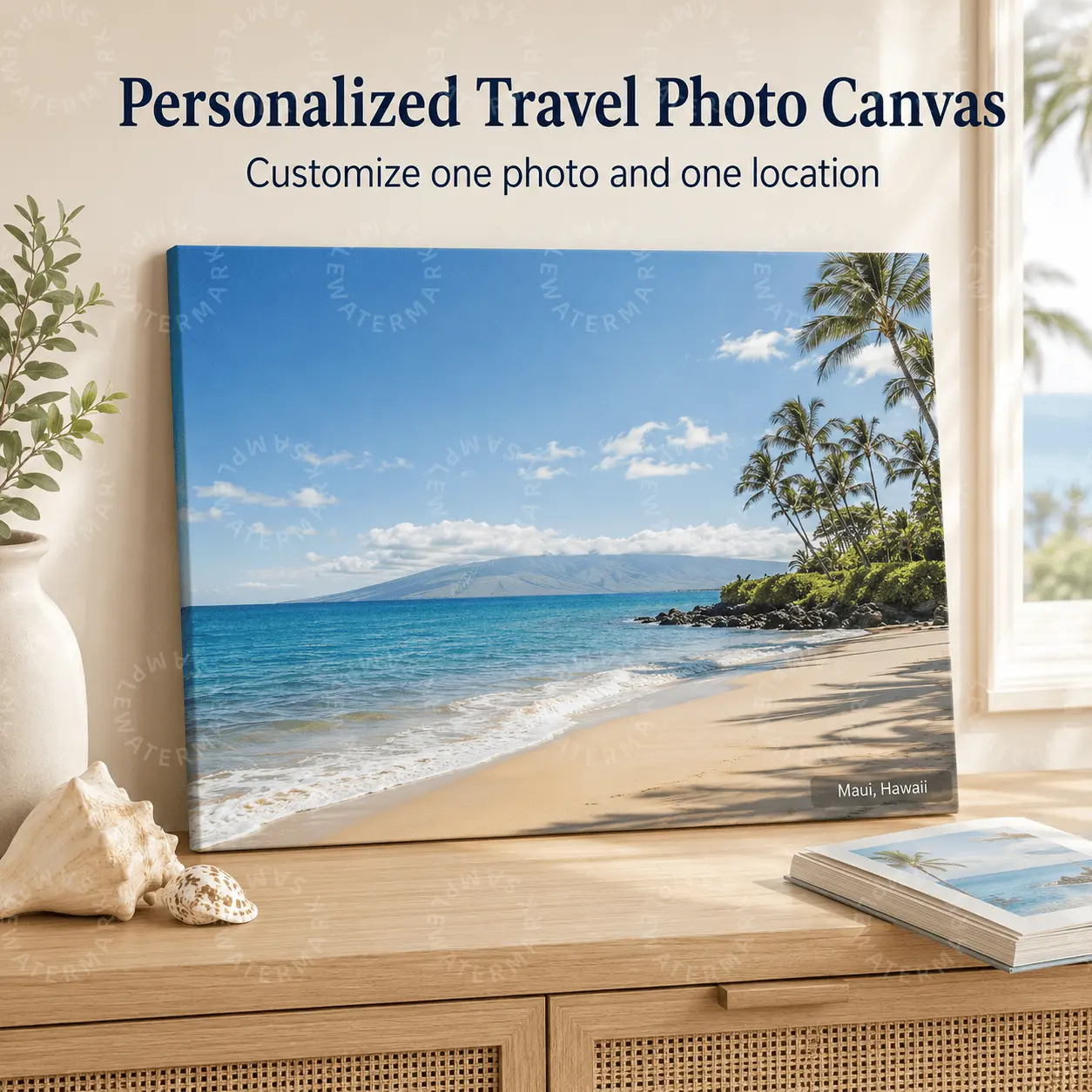 Custom Travel Photo Canvas, Personalized Vacation Photo Wall Art with Location, Beach Memory Canvas Print, Coastal Home Decor, Living Room Wall Art, Bedroom Decor, Travel Keepsake Gift, Aesthetic Poster