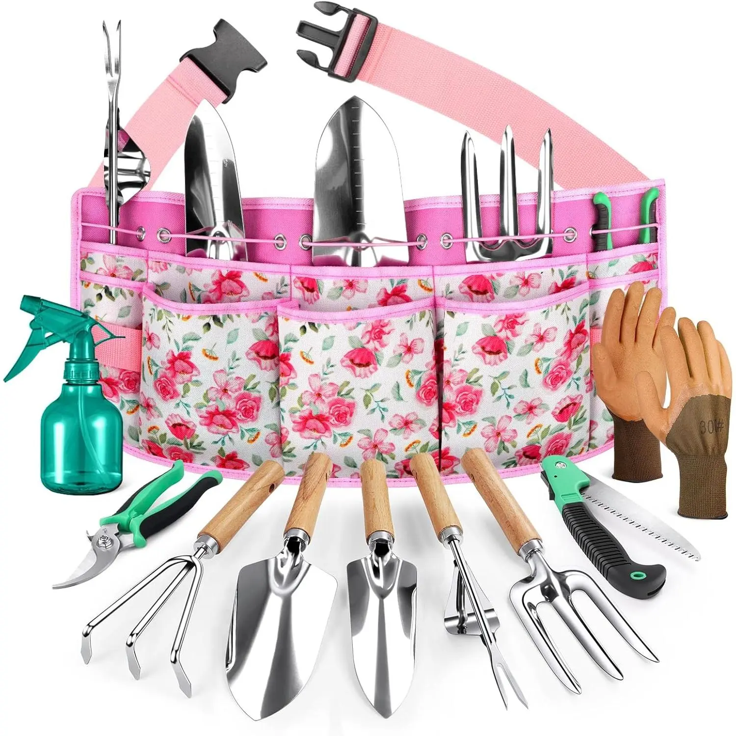 -in- Garden Tool Set with Tools Organizer Belt Adjustable, 10- Gardening Hand Tools, Long Lasting Rust-Proof  Garden Tool Kit, Gardening  for Women Men ()