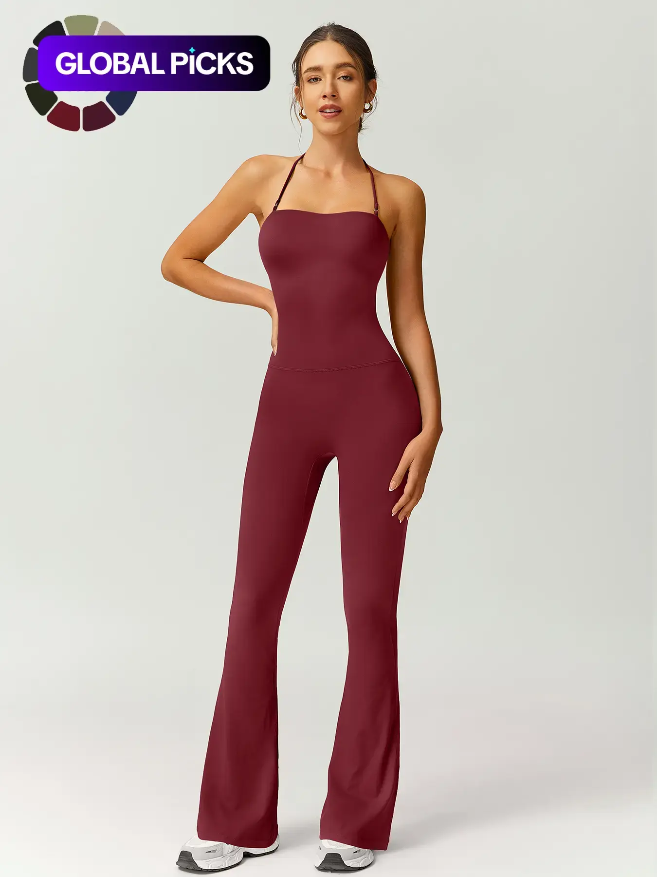 Women's Solid Color Flare Leg Sports Jumpsuit, Casual Comfy Breathable Jumpsuit for Yoga Gym Workout, Ladies Sportswear for Summer, Sporty Jumpsuit, Workout Jumpsuits, Tight Fitting Jumpsuit