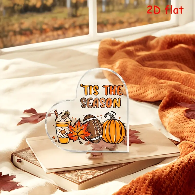 2D flat ornaments, 1 piece of 2D autumn home decor, cute autumn decorations, Thanksgiving table centerpieces, heart-shaped acrylic decorative signs, home ornaments, ideal gifts for festivals, holiday shoppers, autumn enthusiasts