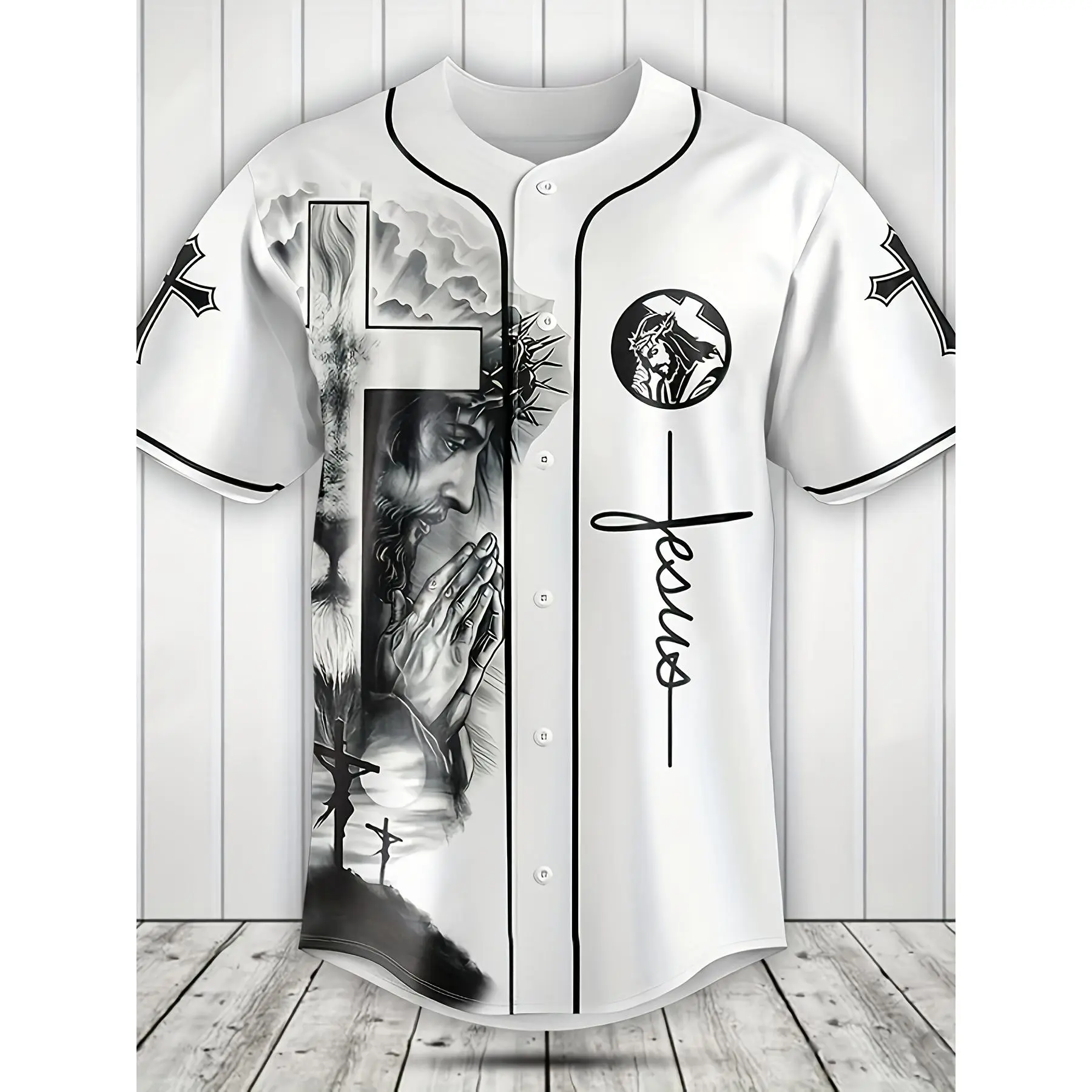 Christian Baseball Jersey, Jesus Prayer Button-Up Shirt, Angel Wings Faith Sports Jersey, Cross Graphic Shirt