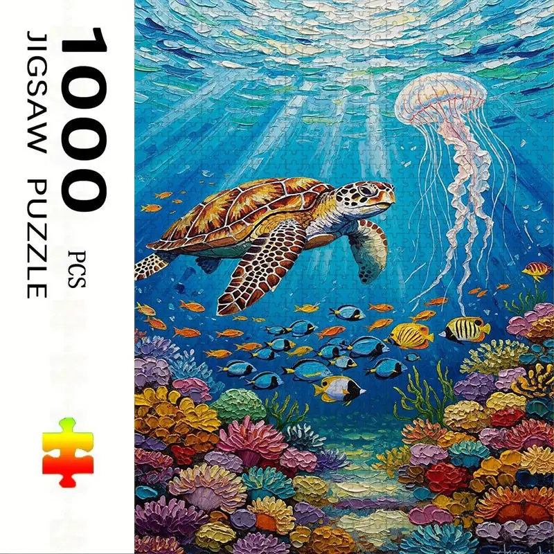 1000 Piece Turtle and Jellyfish Puzzle, Large Adult Family Interactive Toy, DIY Home Decor Brain Challenge, Festive Gift, Durable Puzzle