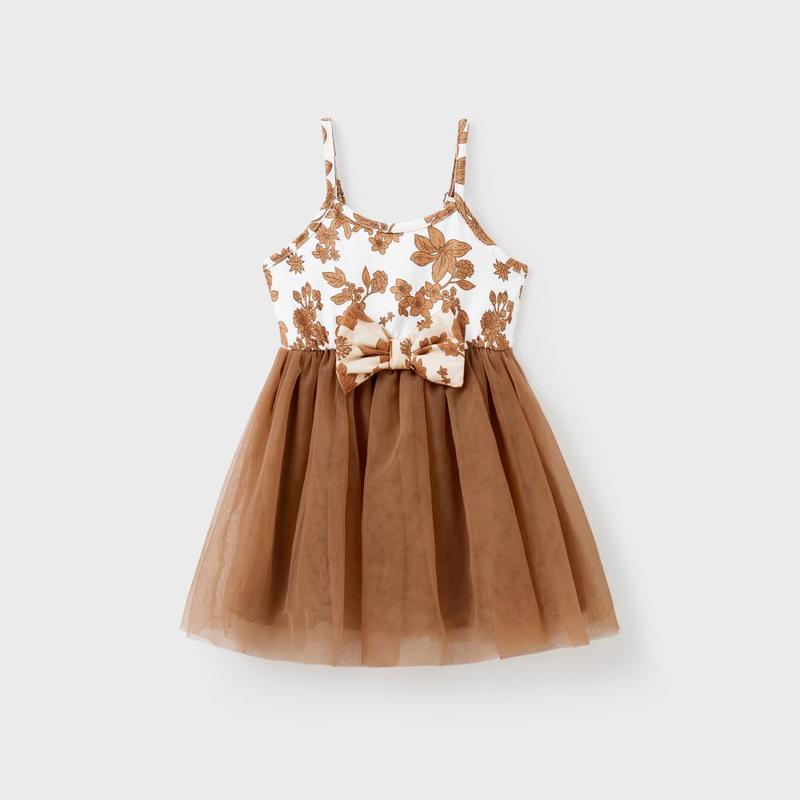 PatPat Family Matching Colorblock Cotton Tee or Flora Print Strap Body-con Dress or Mesh Splicing Dress