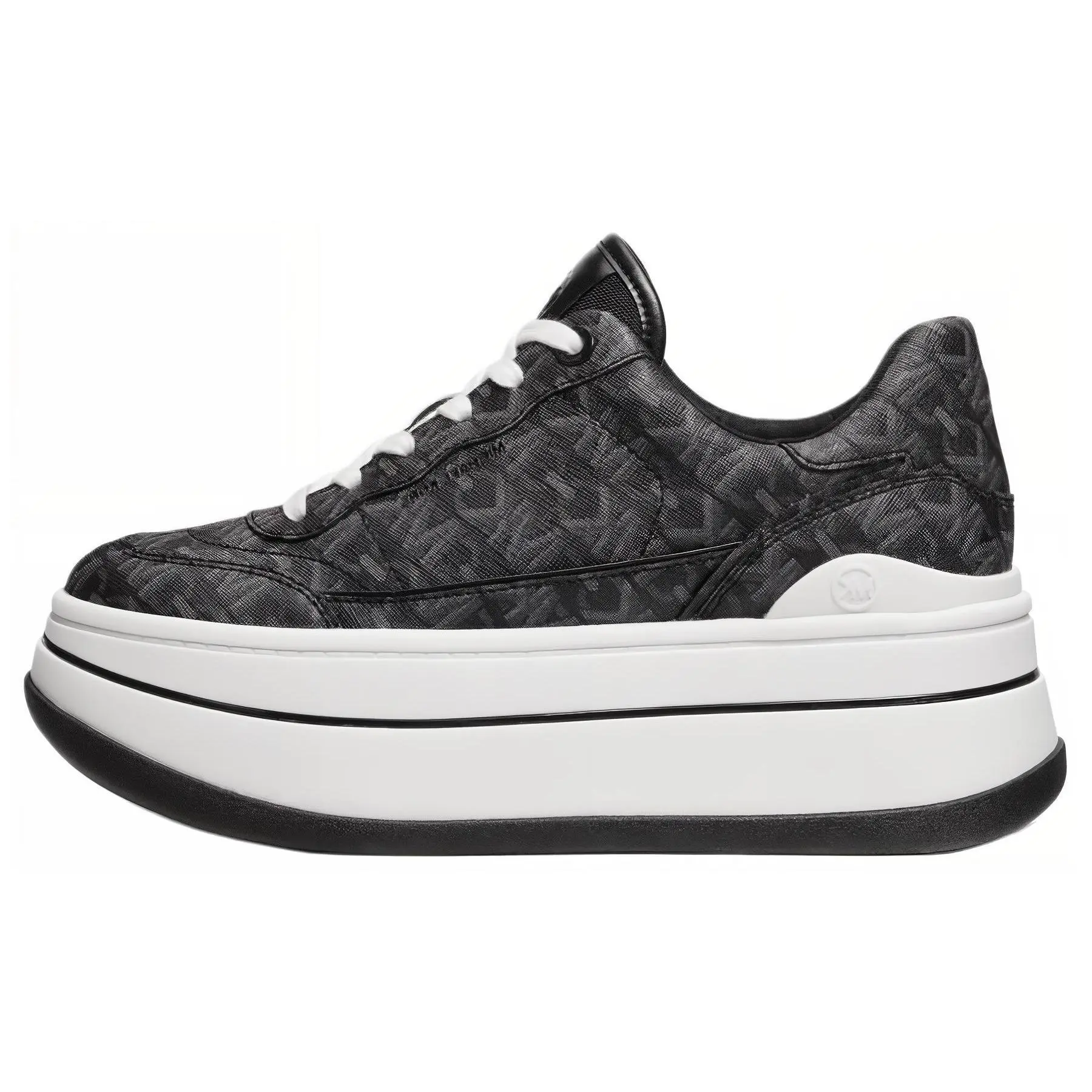 Michael Kors Hayes Women's Casual Low-Top Classic Trainer Footwear - Black Synthetic Leather, Printed Laces, House White Official Walking Shoes with Global Authentication Credentials