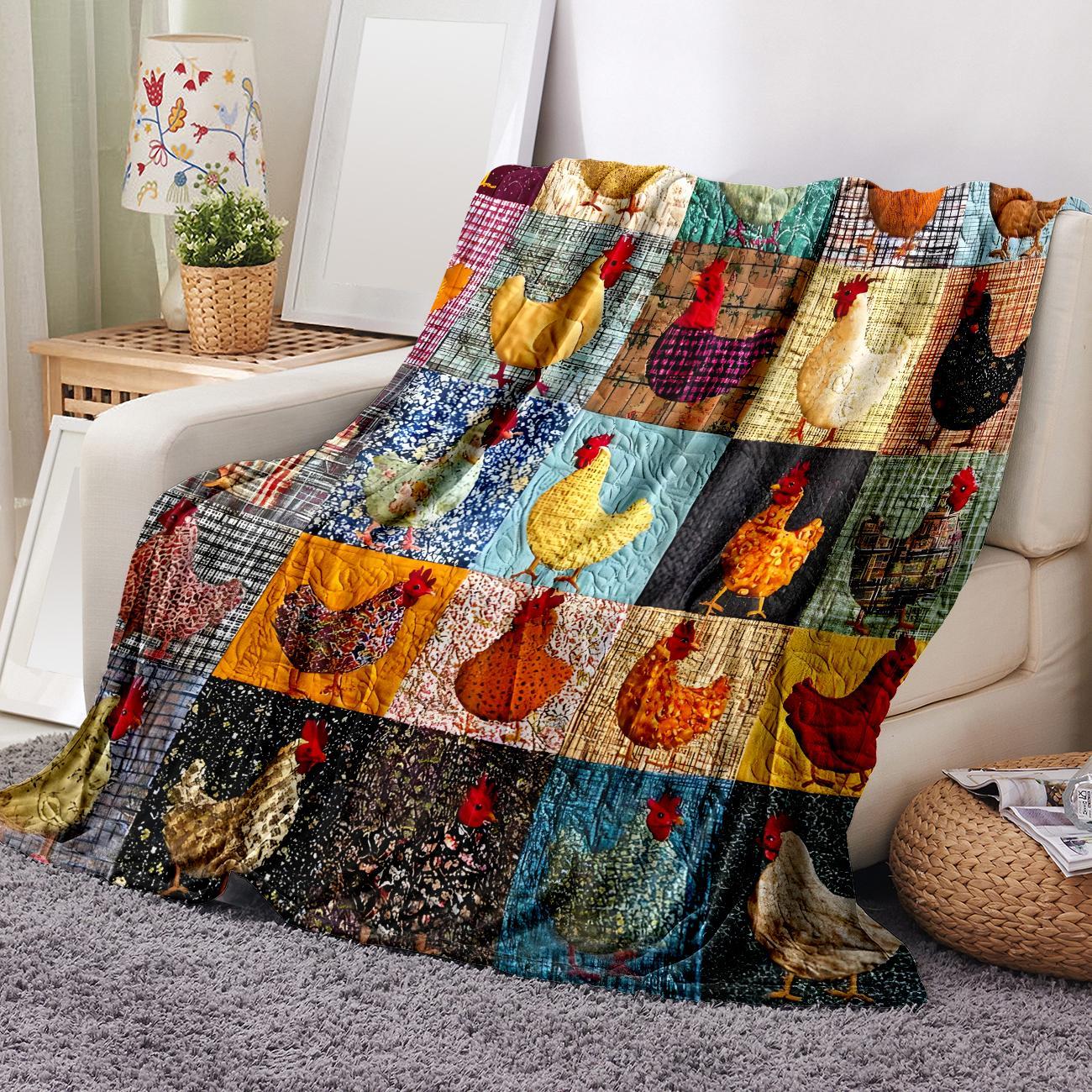 Cute Chicken Pattern Fleece Blanket, 1 Count Soft Comfortable Throw Blanket, Warm Nap Blanket for Home Office Travel Camping, Soft Comfy Blanket